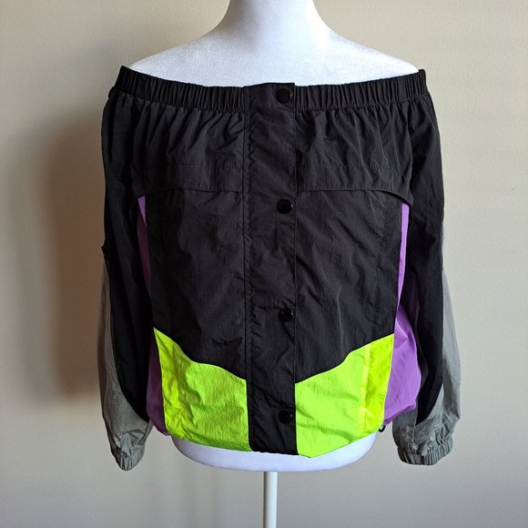 Alexander Wang Off-the-Shoulder Colorblock Wind-Resistant Jacket Size XS - Picture 2 of 16